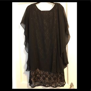 Black lace dress with drape